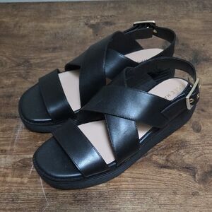 Cole Haan Black Leather Sandals with Gold Buckle